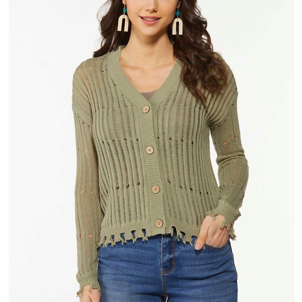 Frayed Sweater Cardigan - size 18/20 - sage green